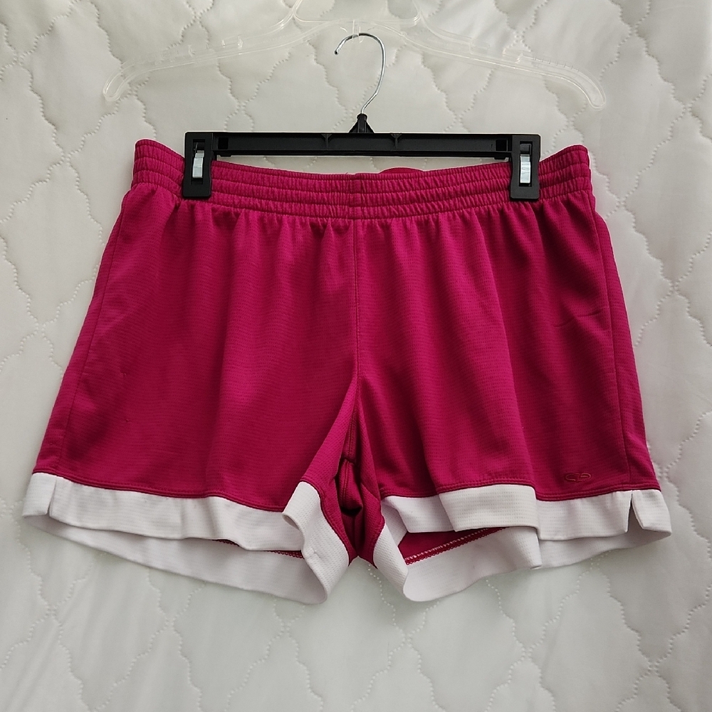 Champion Women's Athletic Shorts in Fuchsia with White Trim